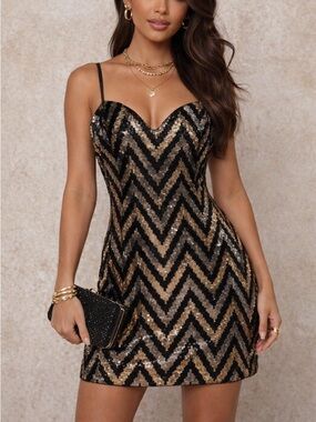 Molly Bracken Black Sequin Accent dress size L